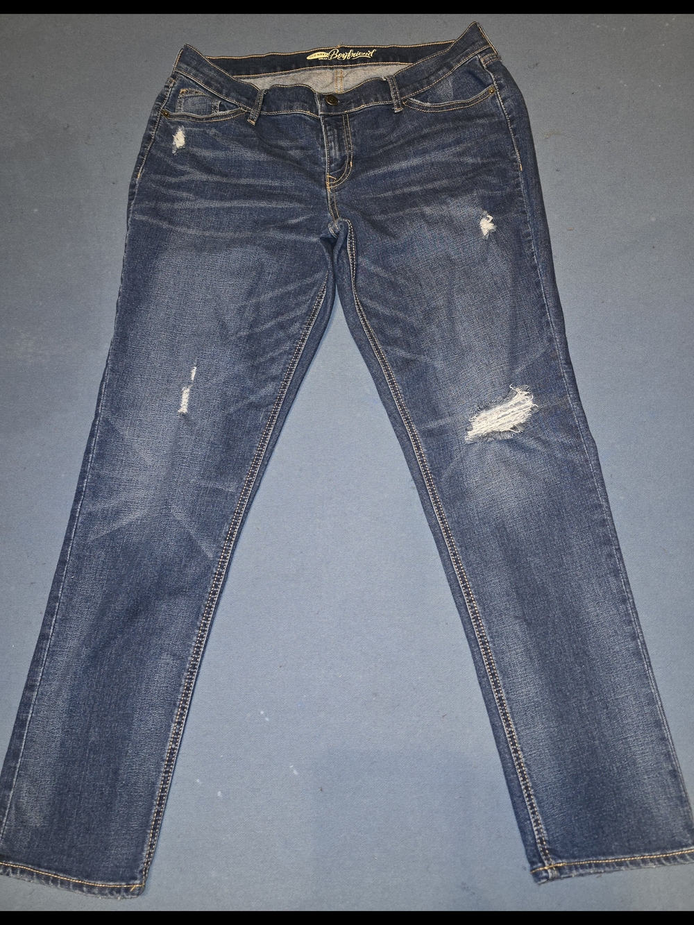 Old Navy Women's Dark Blue Boyfriend Jeans with Distressing